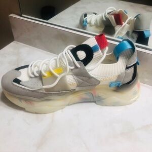 Unisex Lace-Up/Slip-On Sneakers - Colorful Confetti Design (Women’s Size 7)